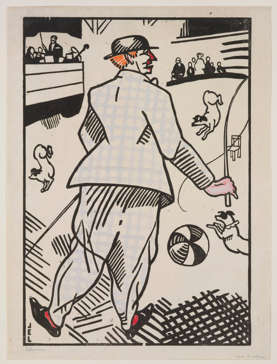 Klaun z psami (Le Clown aux Chiens) autorstwa Jean Emile Laboureur