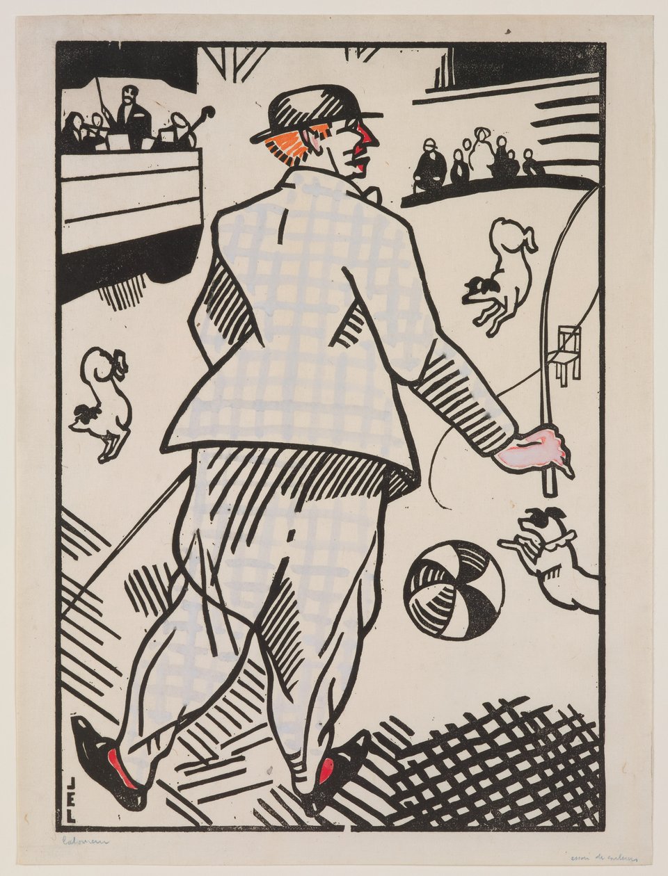 Klaun z psami (Le Clown aux Chiens) autorstwa Jean Emile Laboureur