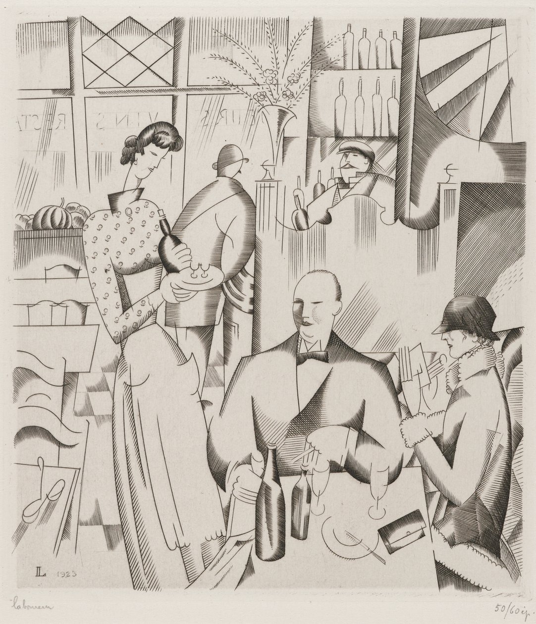 Kolacja w Bisto (Le diner chez le bistrot), 1923 (rycina na papierze tkanym) autorstwa Jean Emile Laboureur