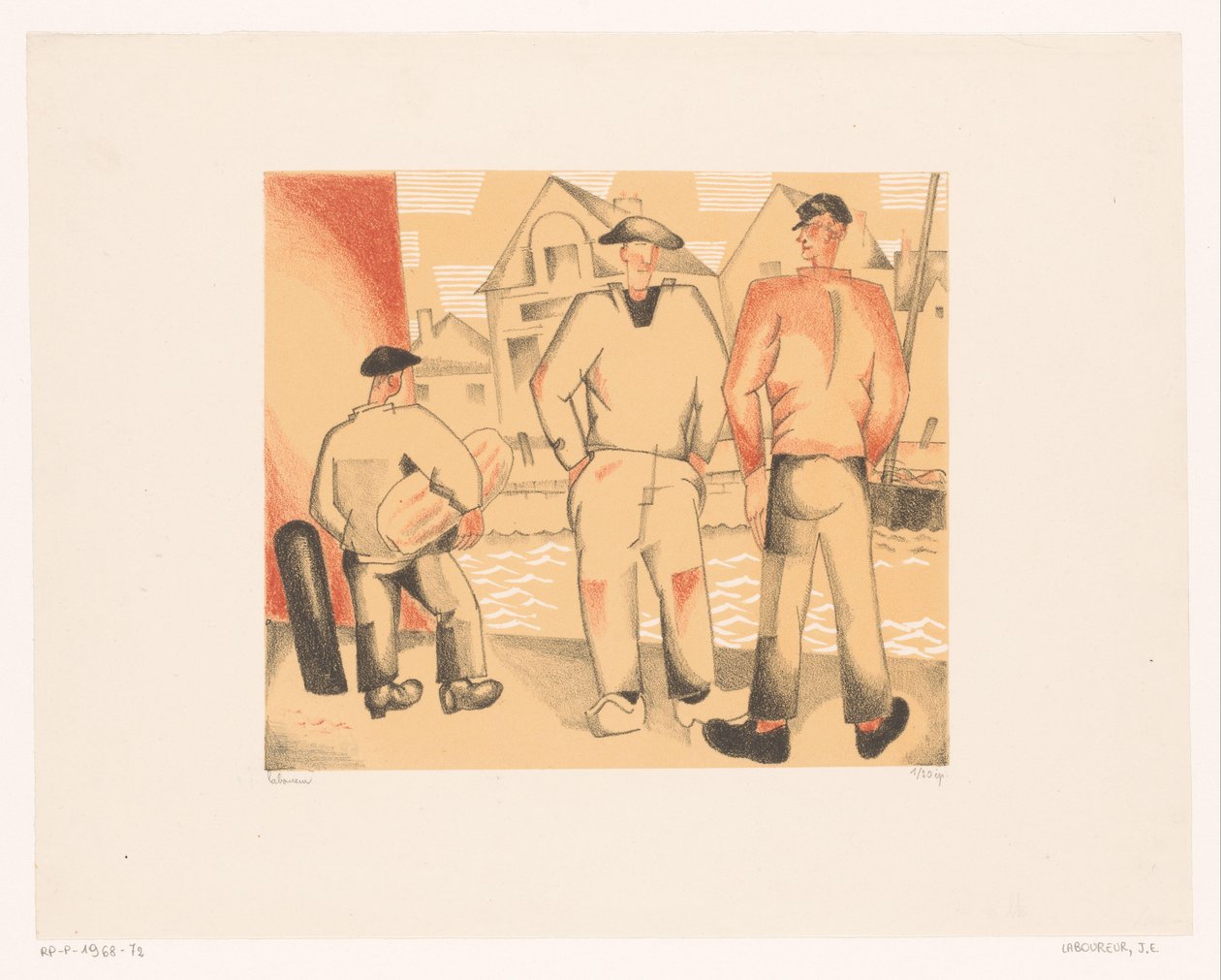 Drie vissers aan de kade Rybacy i mech autorstwa Jean Emile Laboureur