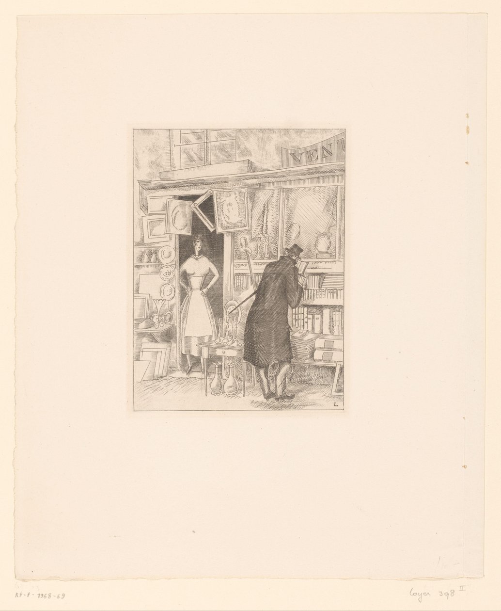 Wąchanie klienta w antykwariacie Marchande des antiquités autorstwa Jean Emile Laboureur