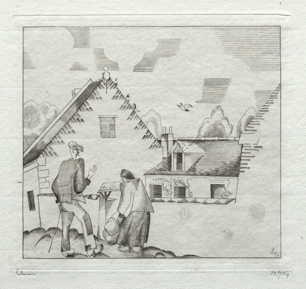 Mieszkańcy wioski, rozmowa autorstwa Jean Emile Laboureur