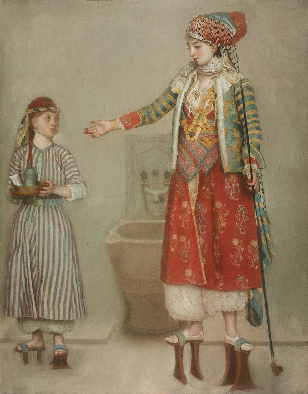 Dama w stroju tureckim ze służącą w łaźni tureckiej, połowa XVIII w. autorstwa Jean Étienne Liotard