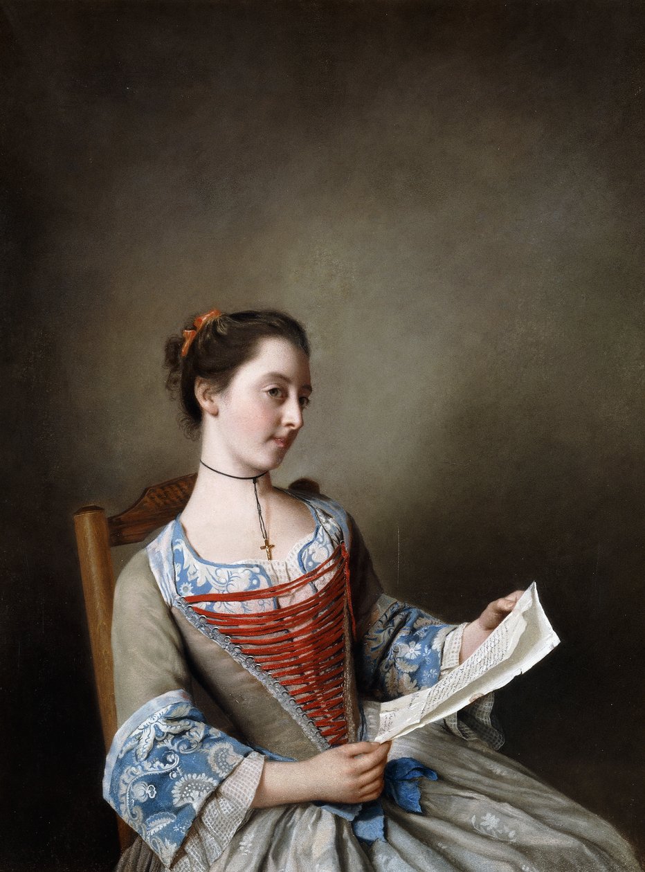 La Belle Liseus: Portret panny Susanny Lewis, siedzącej, w stroju lyońskiego chłopa, autorstwa Jean Étienne Liotard
