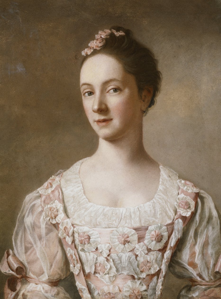 Portret damy, pół długości, w różowo-białej sukni, autorstwa Jean Étienne Liotard