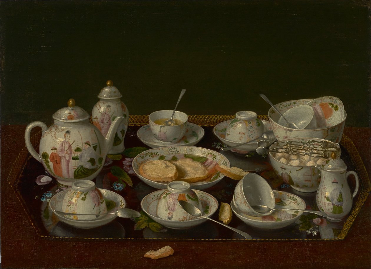Martwa natura: zestaw do herbaty, ok.1781-3 (olej na płótnie zamontowany na płycie) autorstwa Jean Étienne Liotard