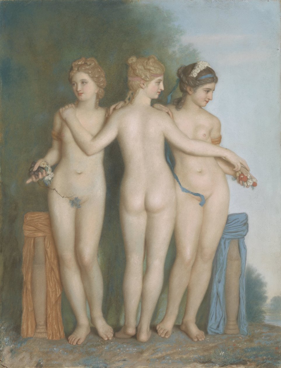 Trzy Gracje, po Antycznej Marmurowej Grupie w Galerii Borghese w Rzymie autorstwa Jean Étienne Liotard