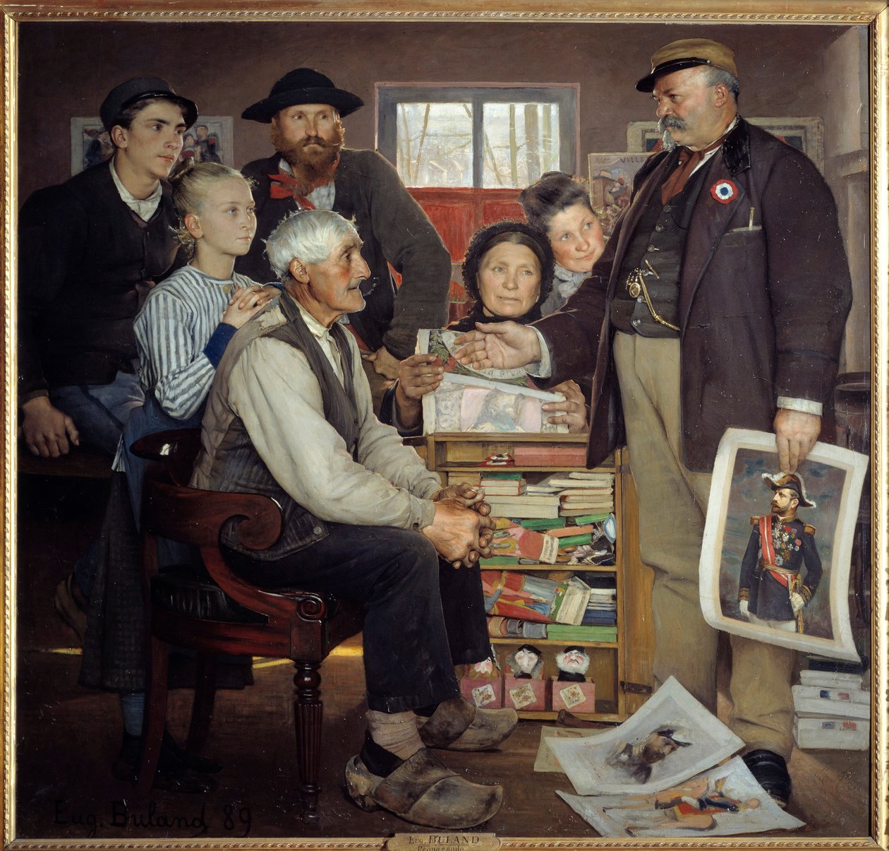Scena propagandy piekarza. Piekarz próbuje przekonać starego farmera do przyłączenia się do imprezy. Obraz Eugene Buland (1852-1927) autorstwa Jean Eugene Buland