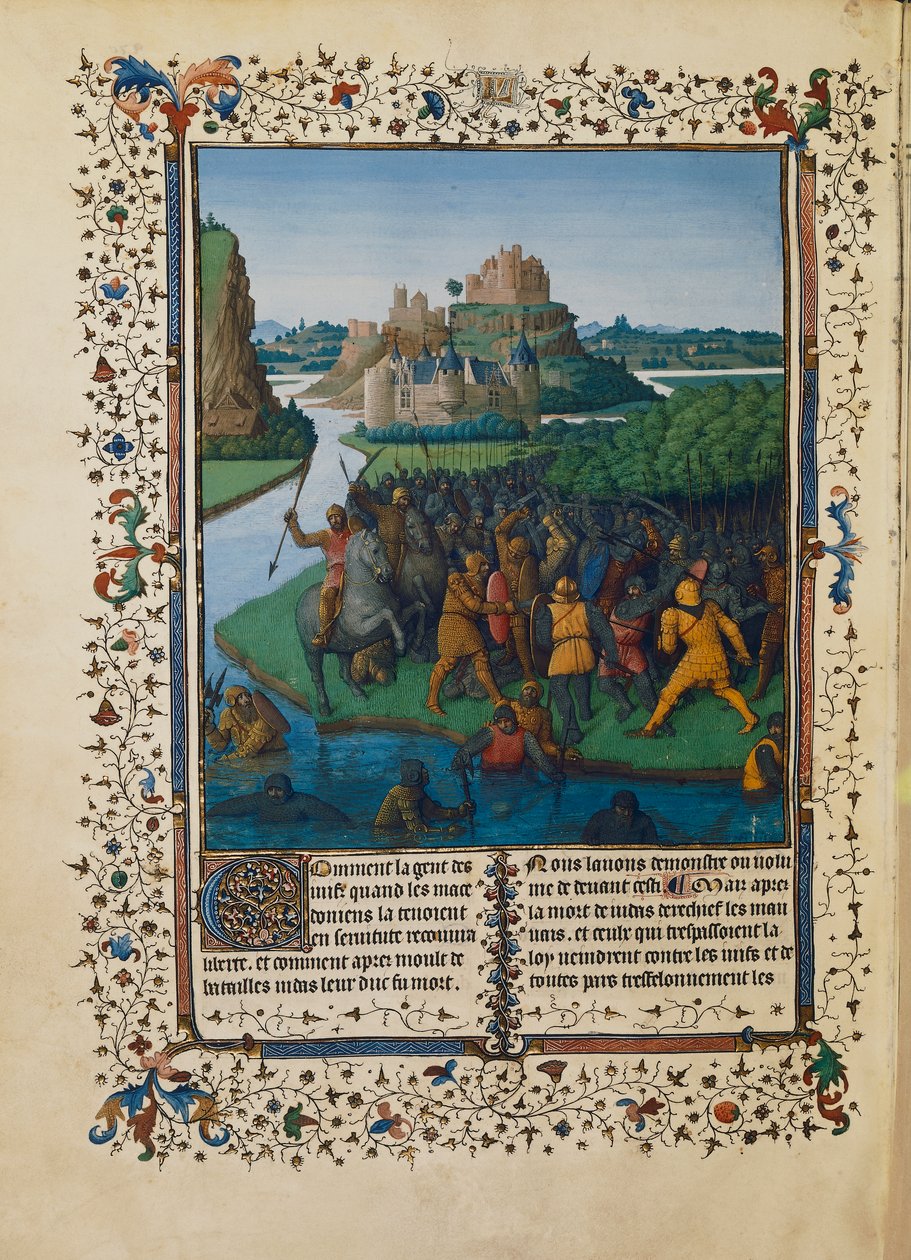 Bitwa Machabeuszy przeciwko Bachidesom, miniatura Ms fr 247 folio 270 autorstwa Jean Fouquet