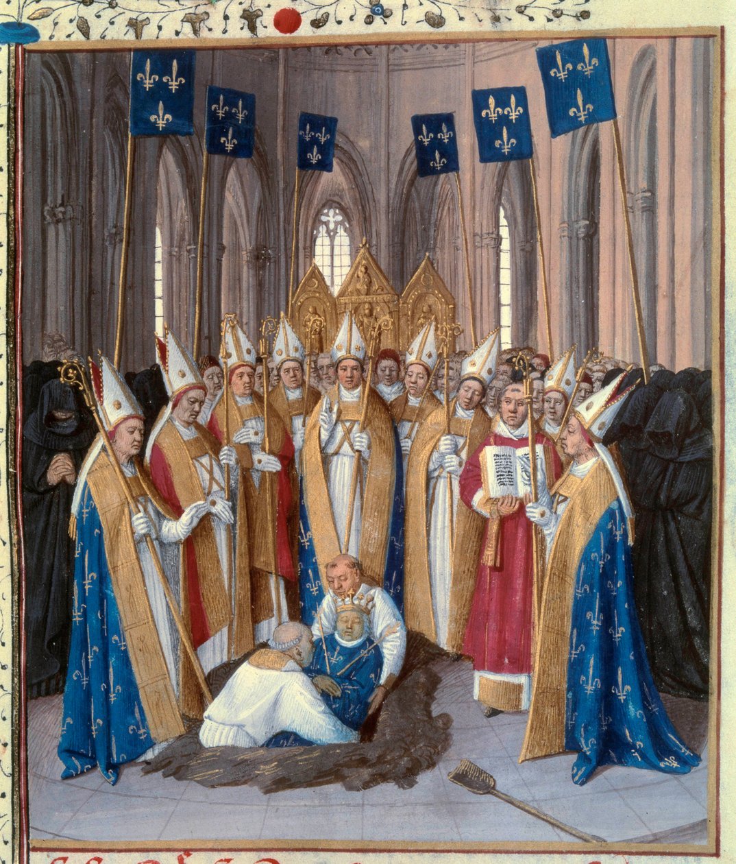 Pogrzeb króla Filipa IV Bela (1268-1314) w Bazylice Saint Denis Miniatura zaczerpnięta z „Kronik Saint Denis” Jeana Fouqueta (1420-1481) XV wiek. Paryż, B.N. autorstwa Jean Fouquet