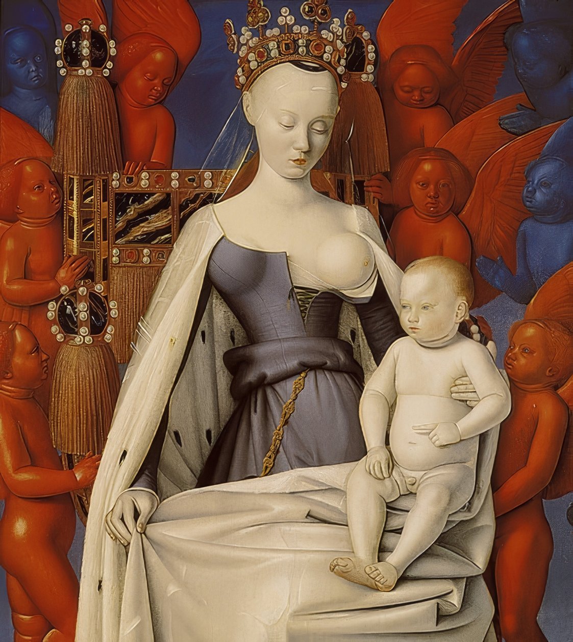 Intronizująca Madonna z Dzieciątkiem Chrystusowym. Dyptyk Melun, prawe skrzydło. Około 1450 autorstwa Jean Fouquet