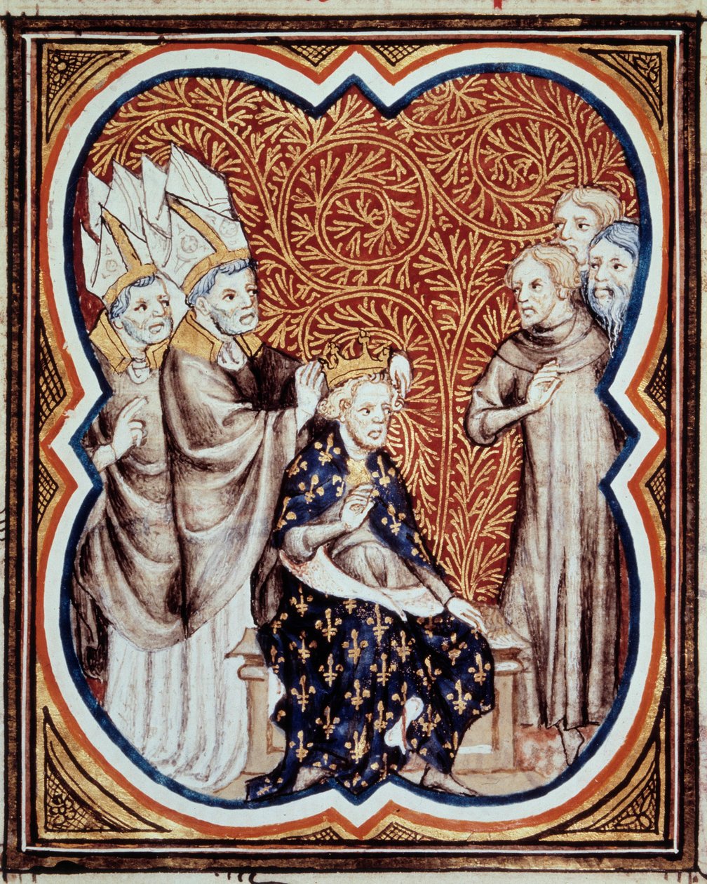 Le corre du roi Louis VI dit le Gros (1081-1137) Miniatura zaczerpnięta z „Les grandes chronicles de France” Jeana Fouqueta (1420-1481) XV-wieczny Paryż, B.N. autorstwa Jean Fouquet