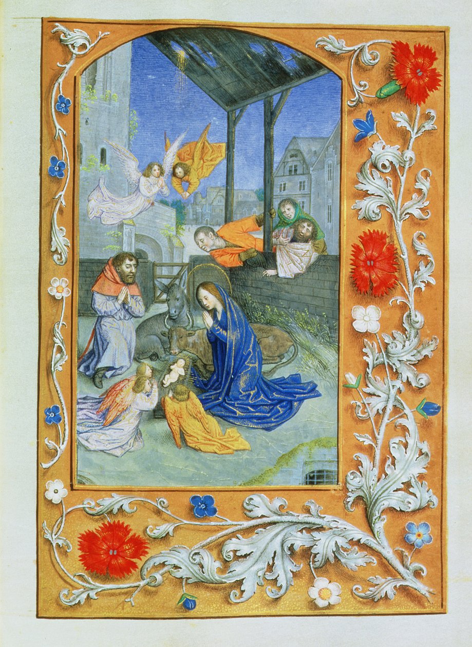 Ms 71 Narodzenia, z Godziny Etienne Chevalier, c.1445 (welum) autorstwa Jean Fouquet