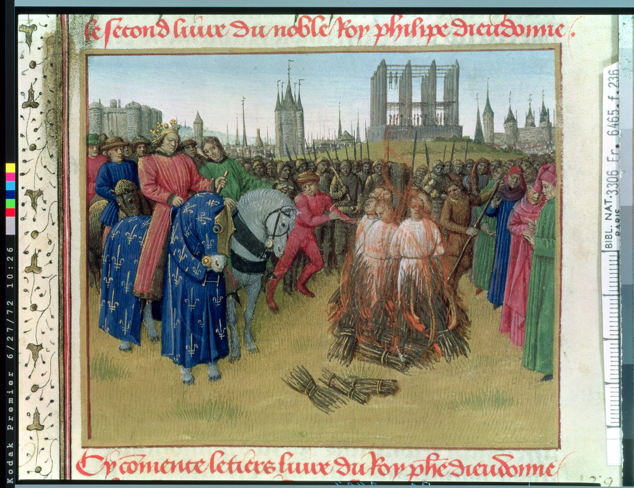 Ms Fr.6465 f.236 Błaganie heretyków w 1210 r. (pergamin) (zob. też 51339) autorstwa Jean Fouquet