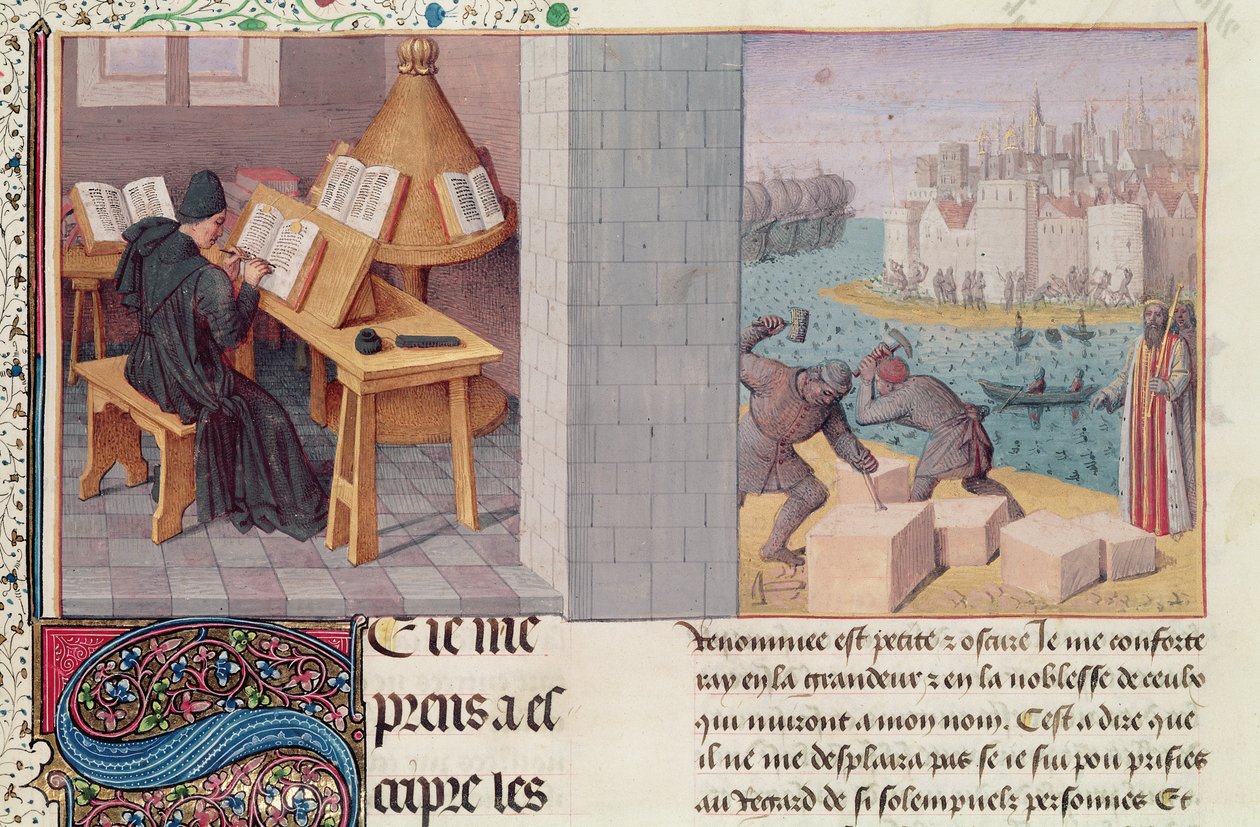 Ms.fr.273 fol.7 Liwiusz (59 pne-17 ne) Pisanie i założenie Rzymu, z „Roczników ludu rzymskiego” w tłumaczeniu Pierre