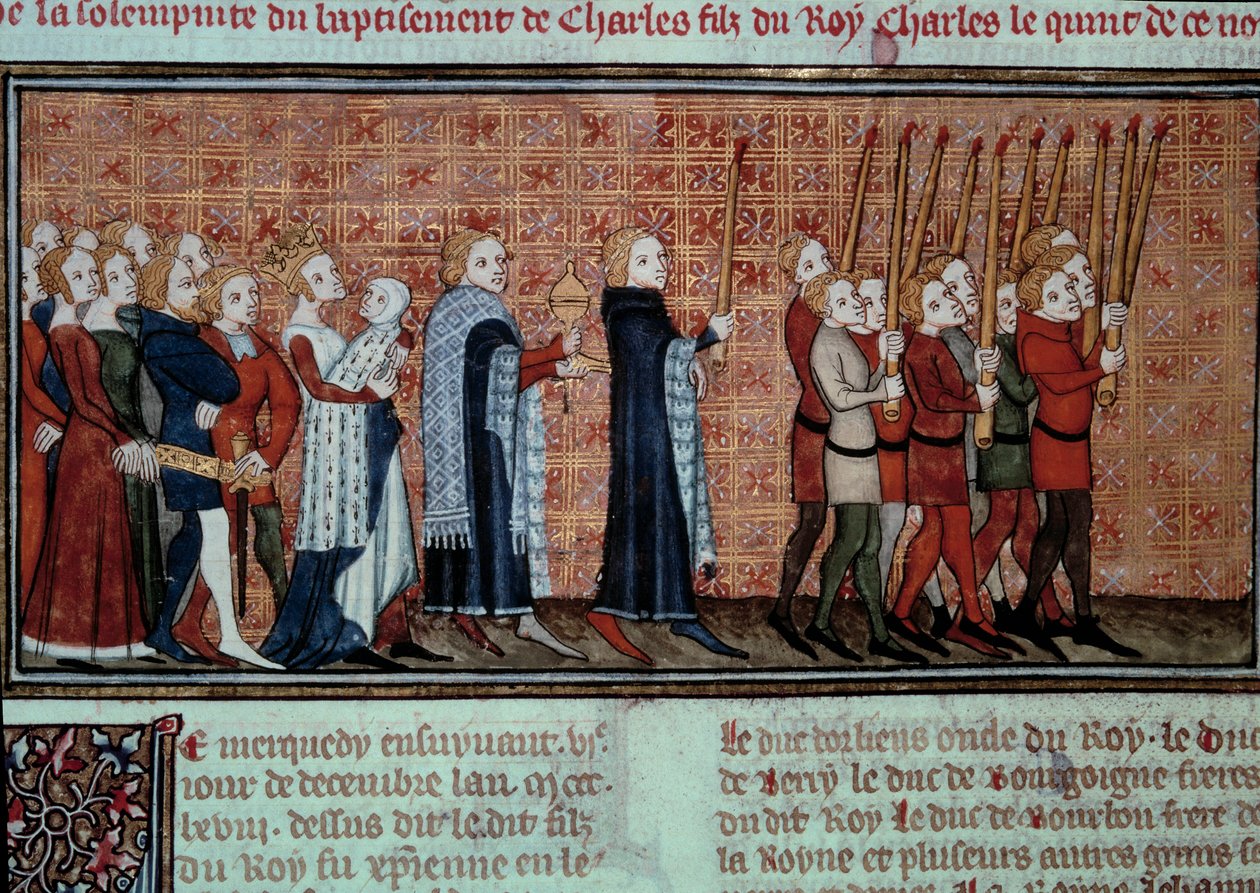 Procesja z okazji chrztu Karola VI (1368-1422) niesiona przez królową Jeanne d