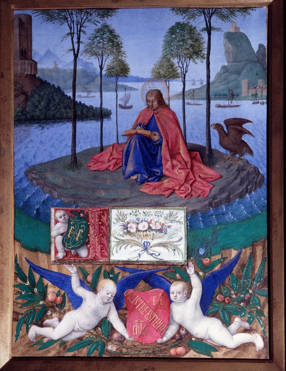 Święty Jan na wyspie Patmos Miniatura w „Godzinach Etienne Chevalier” Jeana Fouqueta (1420-1481) autorstwa Jean Fouquet