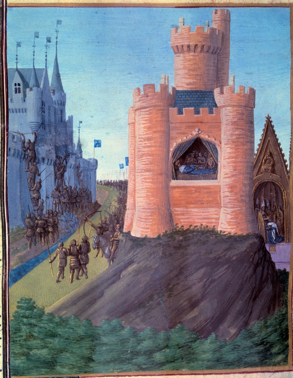 Oblężenie Awinionu (1226). Śmierć Ludwika VIII. Koronacja św. Ludwika (Ludwik IX). Miniatura w „Grandes Chronicles de France”” (251v) Jeana Fouquet autorstwa Jean Fouquet