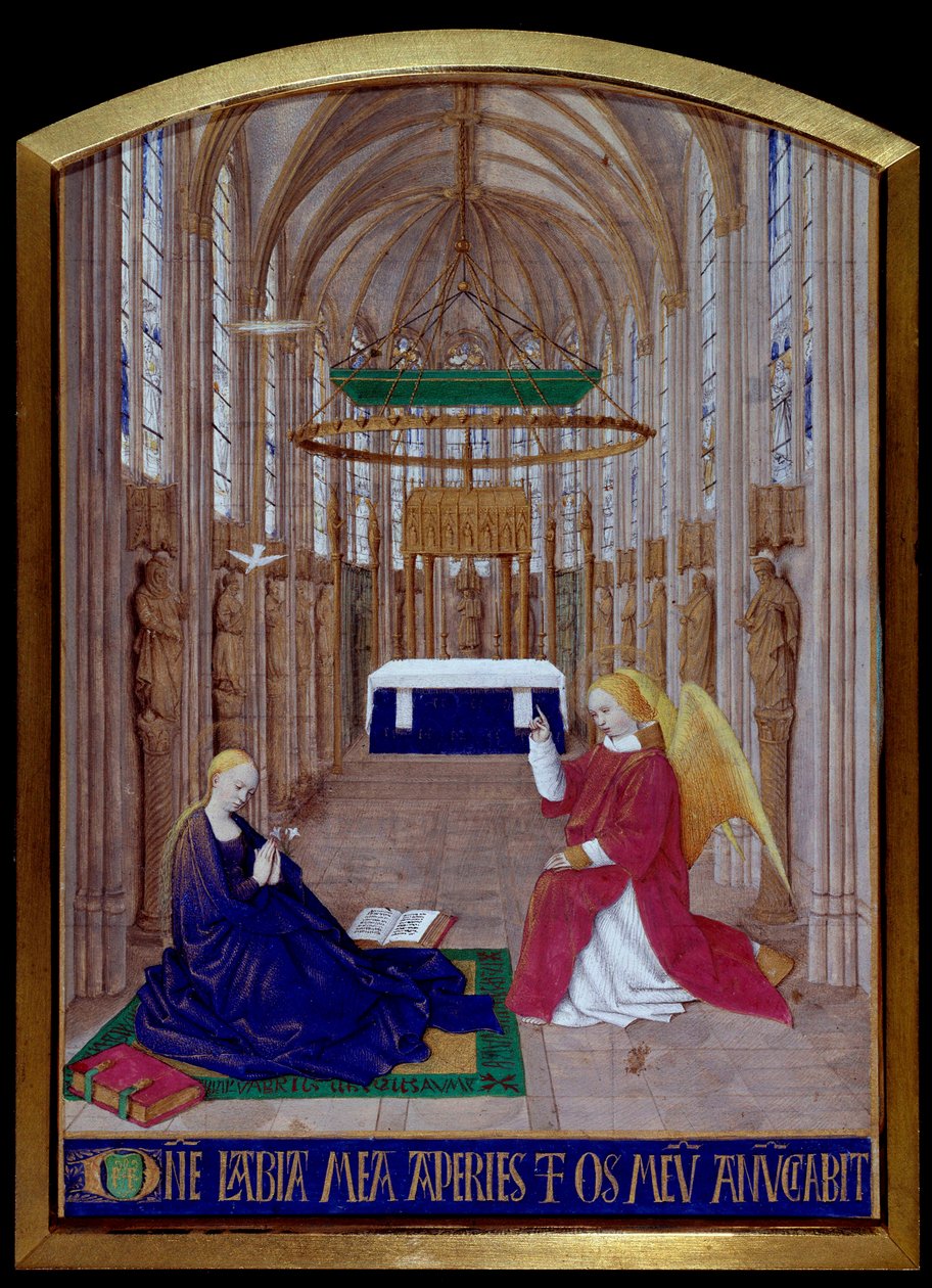 Miniaturowe Zwiastowanie zaczerpnięte z „Księgi godzin Etienne Chevalier” Jeana Fouqueta (1420-1477/1481) autorstwa Jean Fouquet