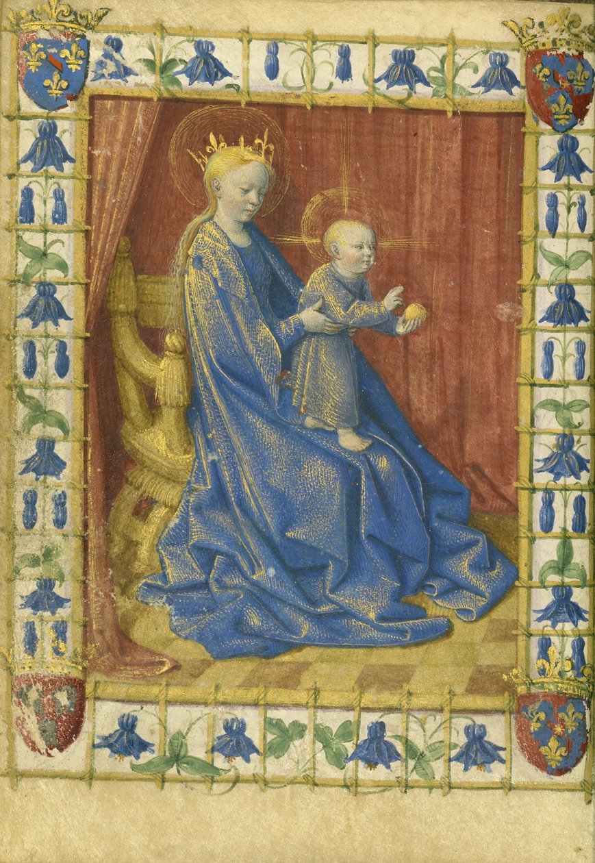 Dziewica z Dzieciątkiem na tronie z Godzin Szymona de Varie autorstwa Jean Fouquet