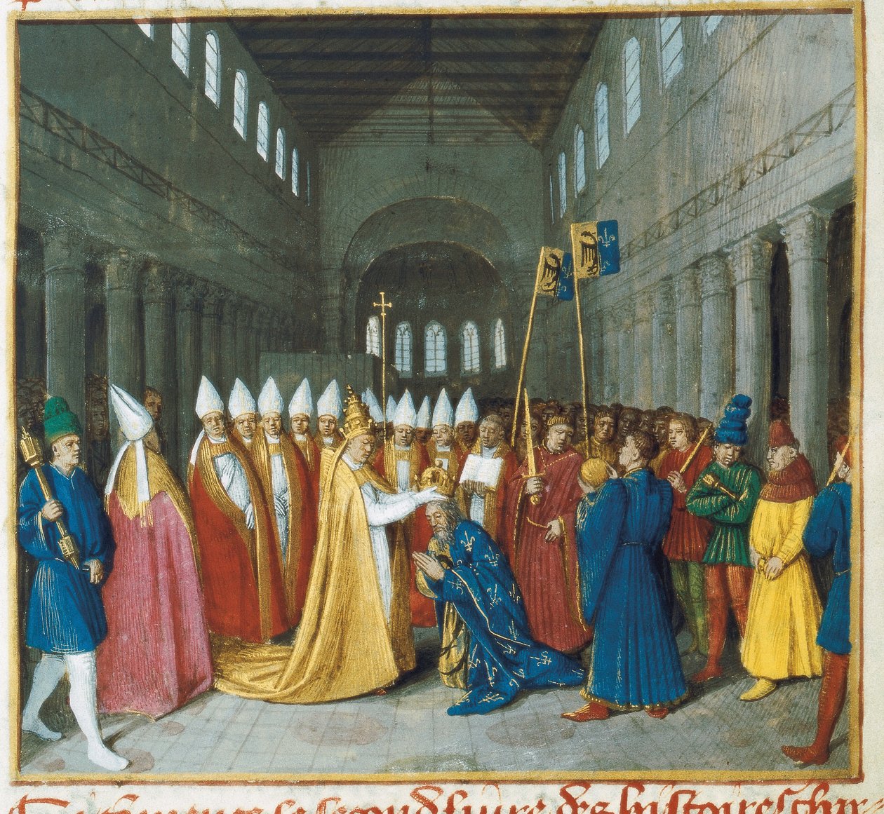 Koronacja Karola Wielkiego, ok. 1460 (miniatura) autorstwa Jean Fouquet