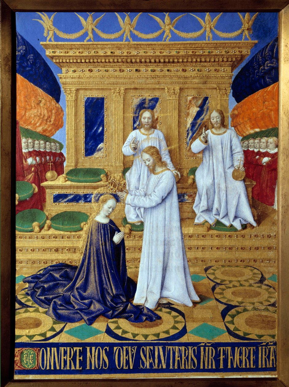 Koronacja Miniaturowej Dziewicy z „Księgi Godzin Etienne Chevalier” Jeana Fouqueta (1420-1477/1481) autorstwa Jean Fouquet