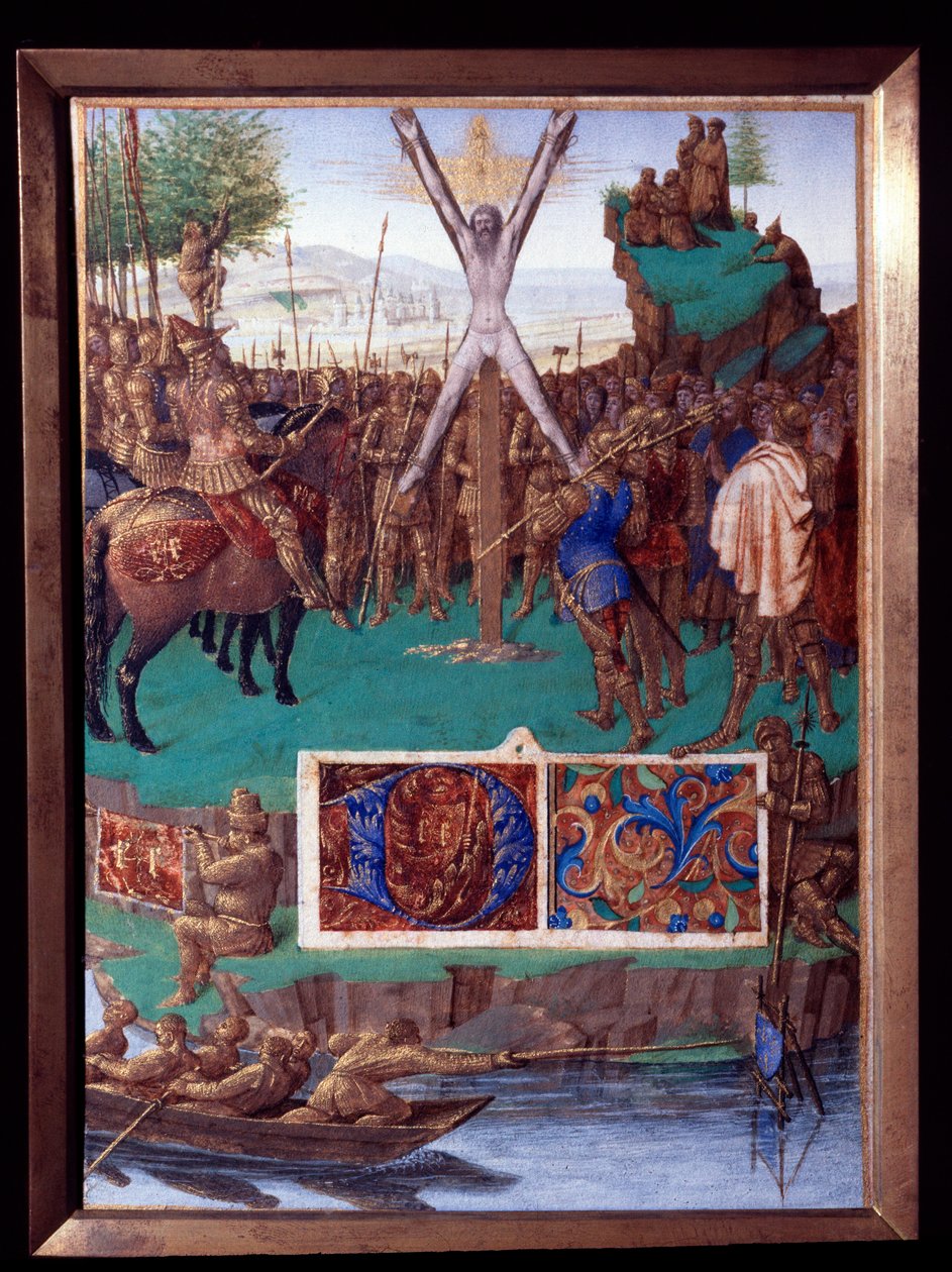 Męczennik św. Andrzeja krzyżuje Miniatura zaczerpnięta z „Księgi godzin Stephena Chevaliera” Jeana Fouqueta (1420-1477/1481) autorstwa Jean Fouquet