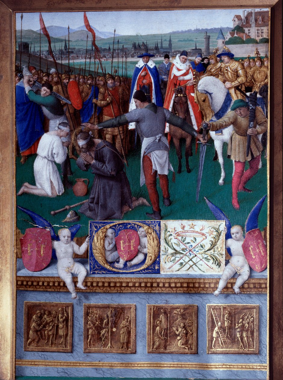 Męczeństwo św. Jakuba Wielkiego Miniatura zaczerpnięta z „Księgi godzin Etienne Chevalier” Jeana Fouqueta (1420-1477/1481) autorstwa Jean Fouquet