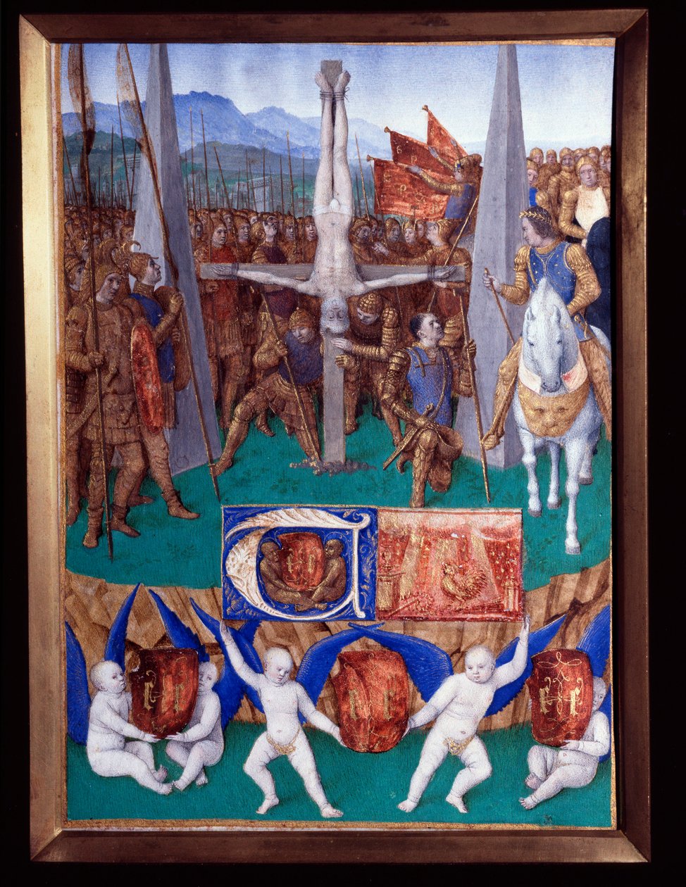 Męczeństwo św. Piotra Miniatura zaczerpnięta z „Księgi godzin Etienne Chevalier” Jeana Fouqueta (1420-1477/1481) autorstwa Jean Fouquet