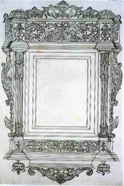 Rzeźbiona drewniana rama lustra, z „Sztuka i przemysł”, wydana przez Delatre, Paryż autorstwa Jean Francois (after) Albanis de Beaumont