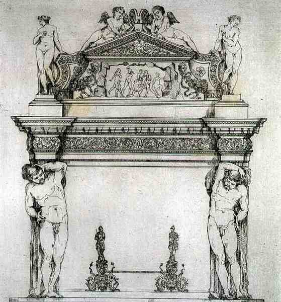 Kominek z Sali Ambasadorów, w Pałacu Książęcym, w Wenecji, z "Art and Industry", opublikowane przez Delatre, Paryż autorstwa Jean Francois (after) Albanis de Beaumont