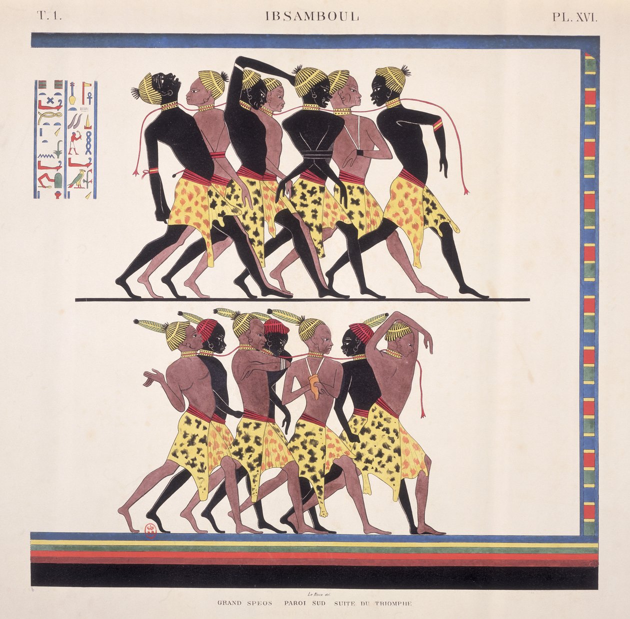 Interpretacja fresków w Ibsambulu przedstawiających niewolników nubijskich, z "Monuments de l"Egypte et de la Nubie" artysty, ok. 1835 autorstwa Jean Francois Champollion