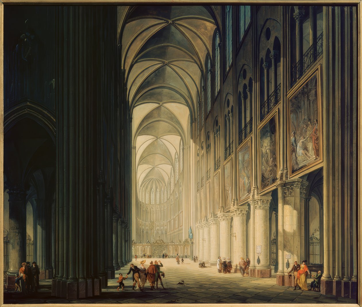 Widok wnętrza katedry Notre-Dame 1789 autorstwa Jean Francois Depelchin