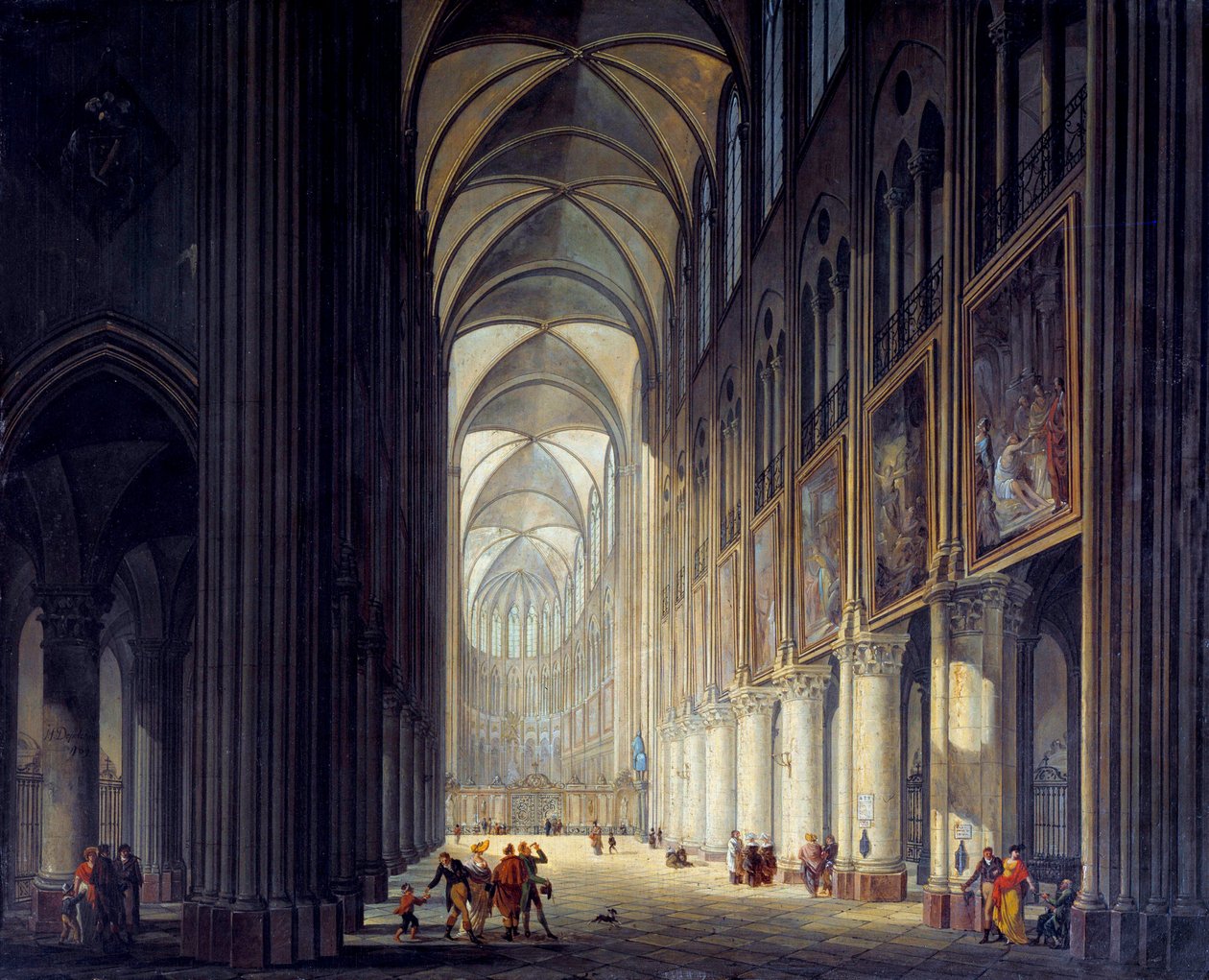 Widok wnętrza katedry Notre Dame de Paris Obraz J. F. Depelchina (1770-1835) 1789 Nd. 0,43x0,54m Paryż, Musee Carnavalet - Wnętrze katedry Notre Dame de Paris. Obraz J.F. Depelchina (1770-1835) autorstwa Jean Francois Depelchin