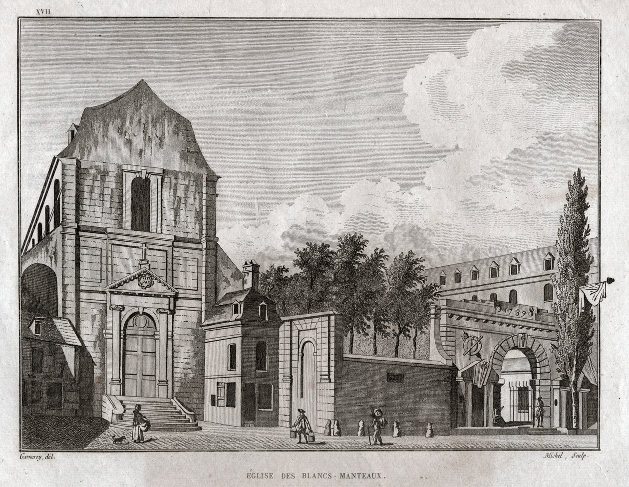 Kościół Blancs Coats, Paryż. (rycina, ok. 1780) autorstwa Jean Francois Garneray