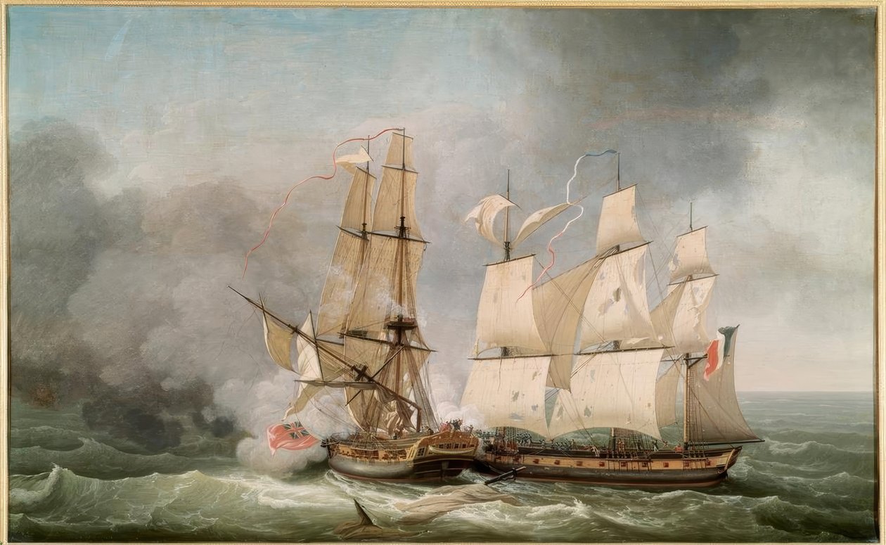Walka między francuską korwetą La Bayonnaise (..) autorstwa Jean Francois Hue