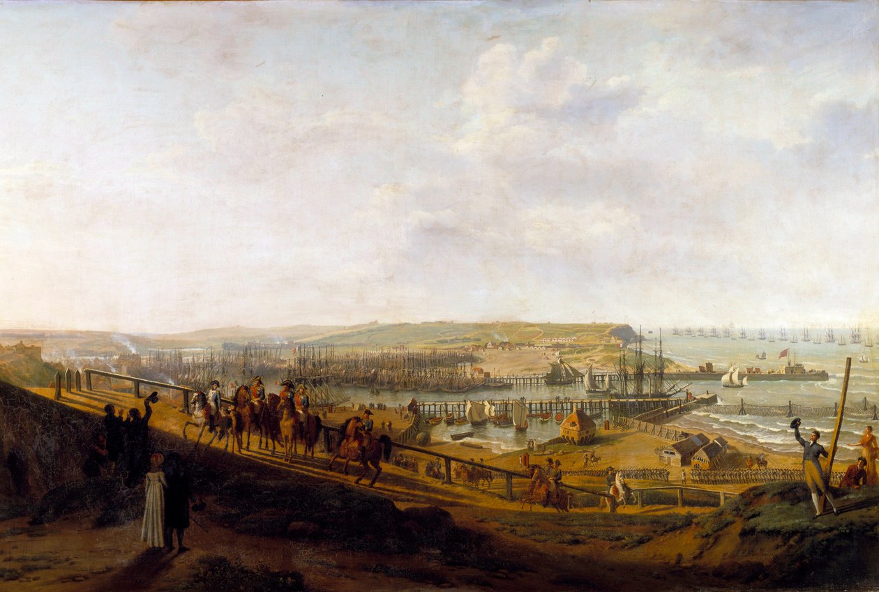 Cesarz Napoleon I odwiedza obóz Boulogne w lipcu 1804 r. Obraz Jeana Francois Hue (1751-1823) 1804 nd. 1,9x2,26 m² autorstwa Jean Francois Hue