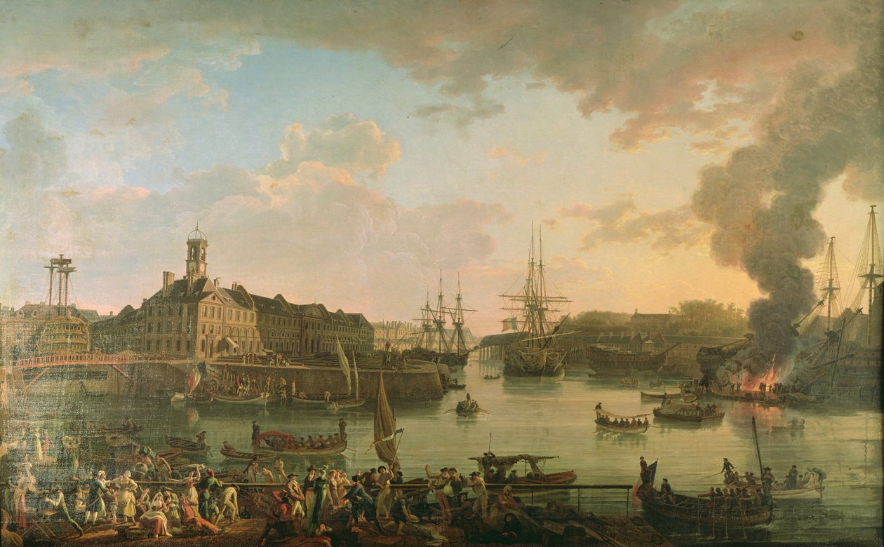 Widok portu w Brześciu z zadaszonych doków w 1795, 1795 autorstwa Jean Francois Hue