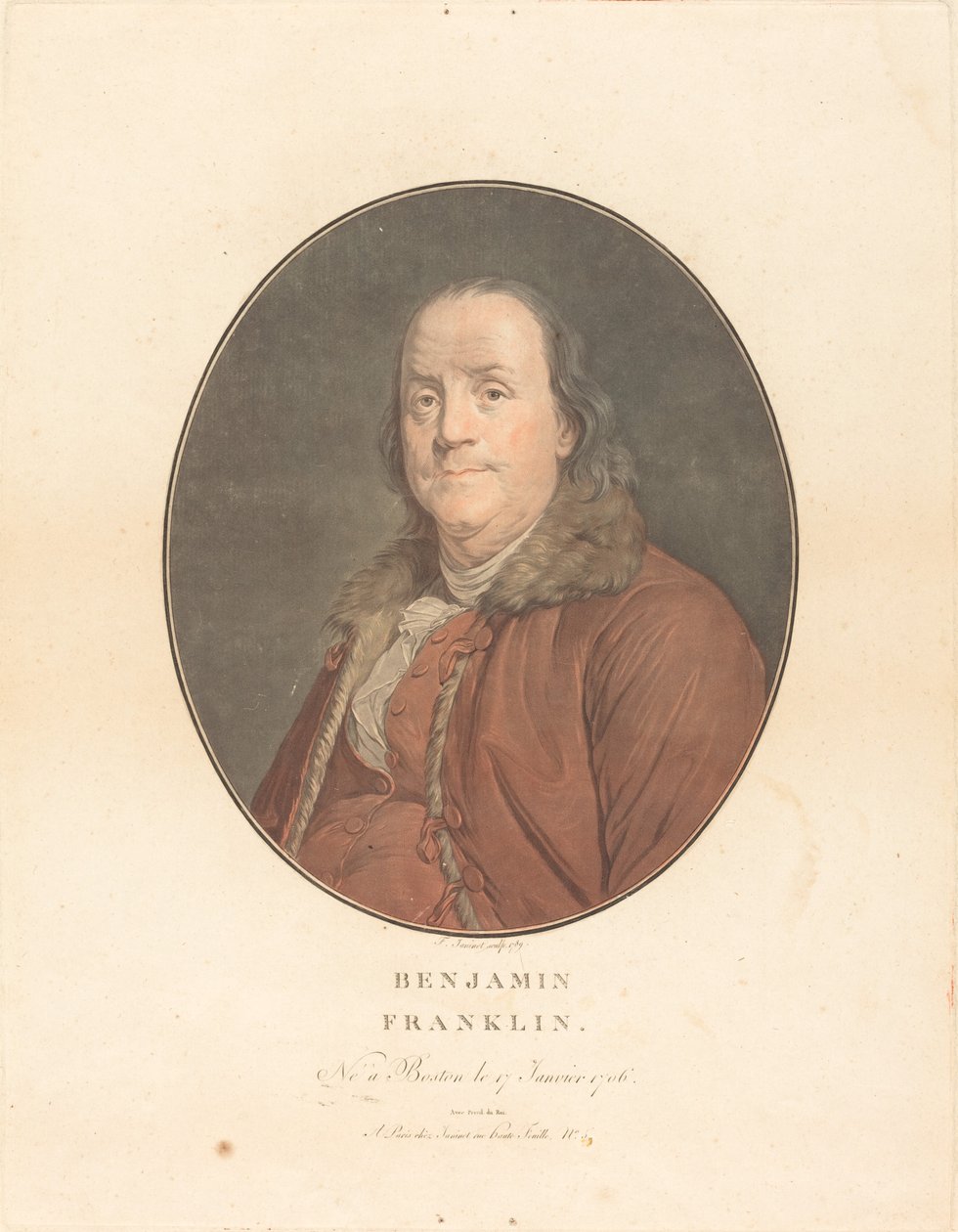 Benjamin Franklin, 1789. Twórcy: Jean Francois Janinet, Joseph Siffred Duplessis. autorstwa Jean Francois Janinet, Joseph Siffred Duplessis