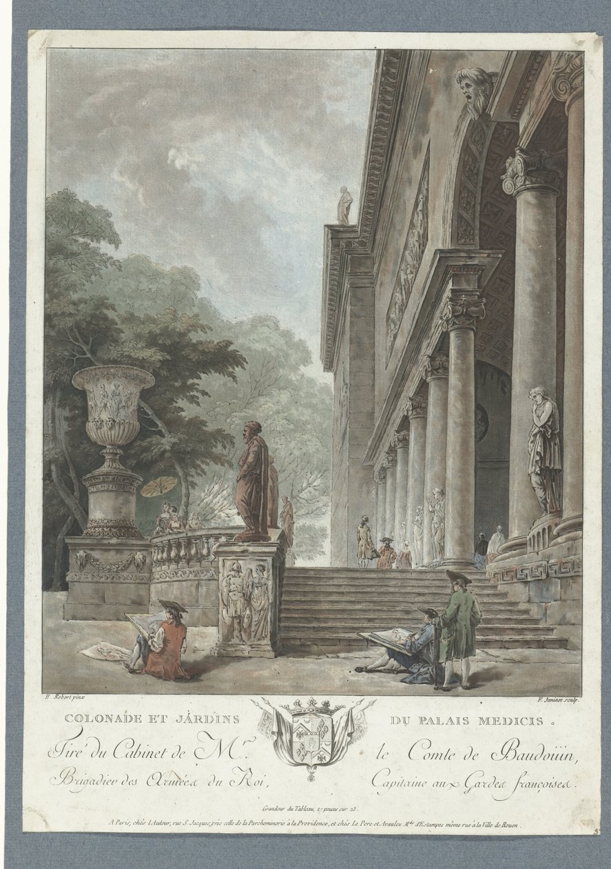 Widok na Willę Medici Colonade et jardins du Palais Medicis (tytuł na obiekcie) autorstwa Jean Francois Janinet