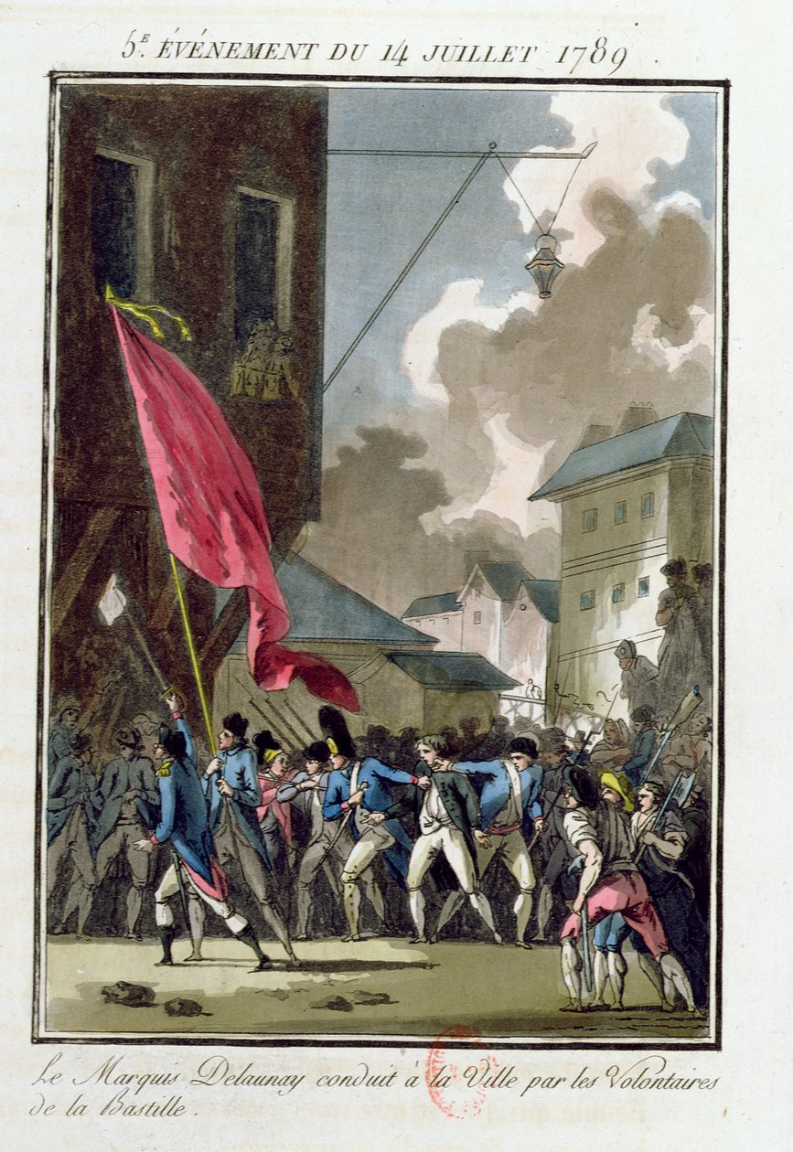 markiz Bernard Rene Jordan de Launay (1740-89) gubernator Bastylii prowadzony do Hotel de Ville 14 lipca 1789 autorstwa Jean Francois Janinet