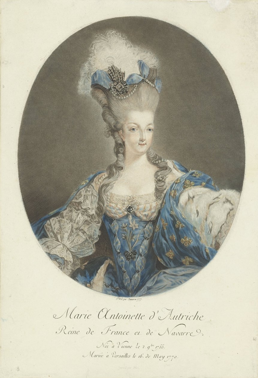 Portret Marii Antoniny Maria Antonina Austrii, królowa Francji i Nawarry (tytuł na obiekcie) autorstwa Jean Francois Janinet