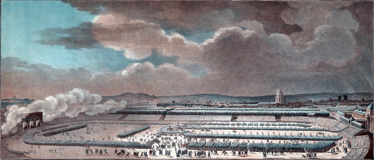 Święto Federacji (obchody monarchii konstytucyjnej). Paryż, Champ-de-Mars, 14 lipca autorstwa Jean Francois Janinet