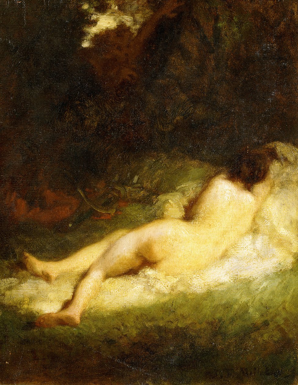 Śpiąca nimfa zablokowana przez satyra, ok. 1846-47 autorstwa Jean Francois Millet
