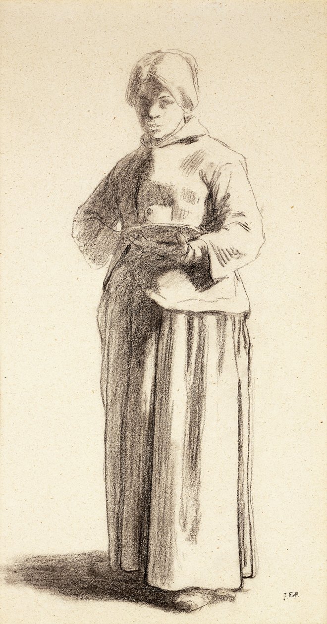 Stojąca kobieta trzymająca filiżankę, ok.1852-56 autorstwa Jean Francois Millet