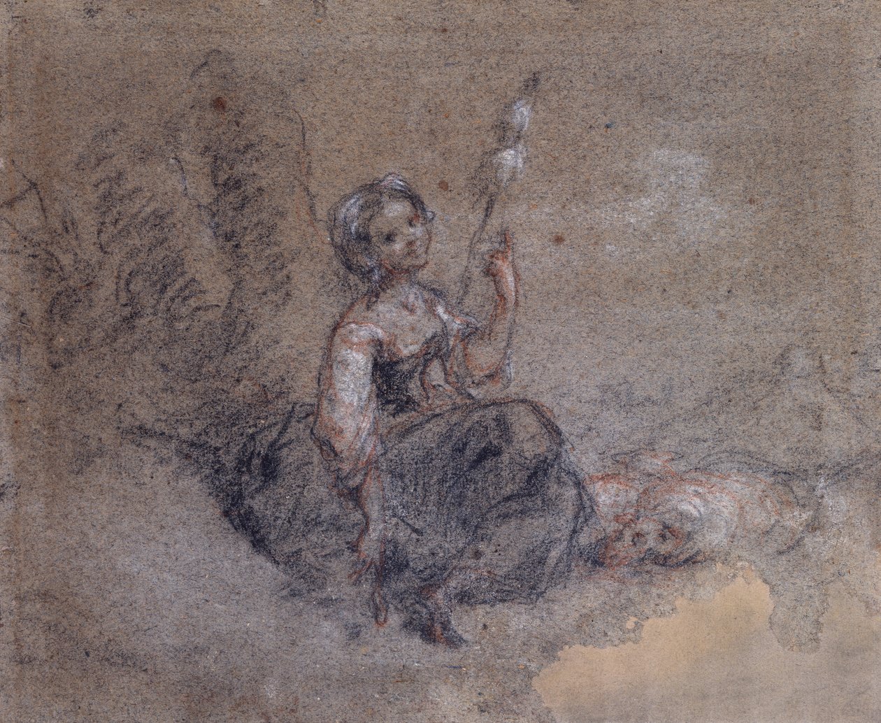 Młoda pasterka Spinning (czerwono-biała kreda i węgiel na papierze) autorstwa Jean Francois Millet