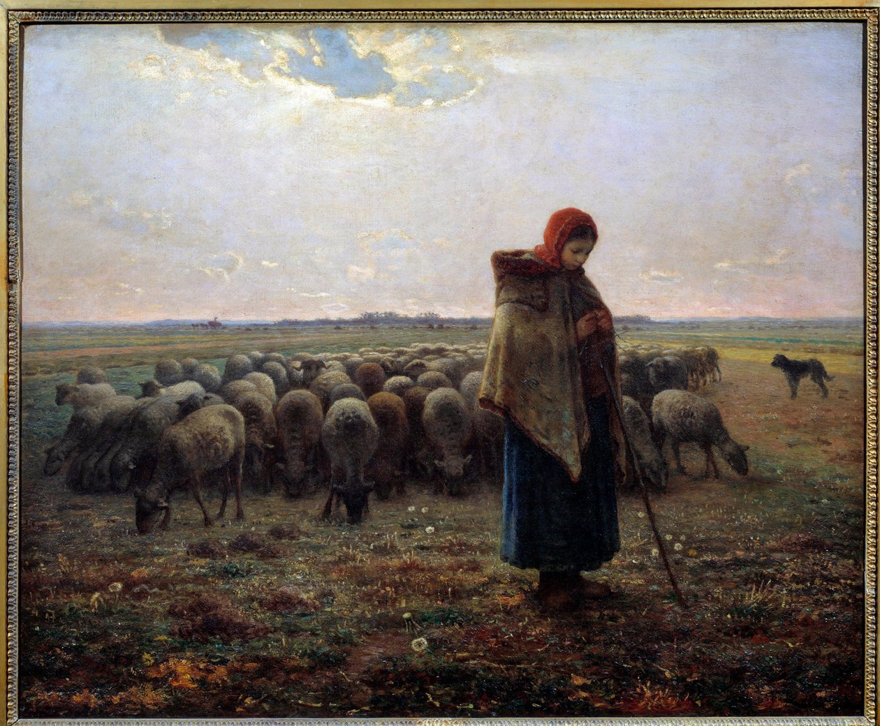 Bergere i jego owce nazywali wielkim pasterzem. Obraz Jeana Francois Milleta (1814-1875) autorstwa Jean Francois Millet