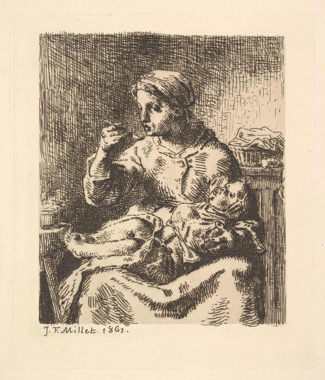 Chłodzenie owsianki, 1861. autorstwa Jean Francois Millet