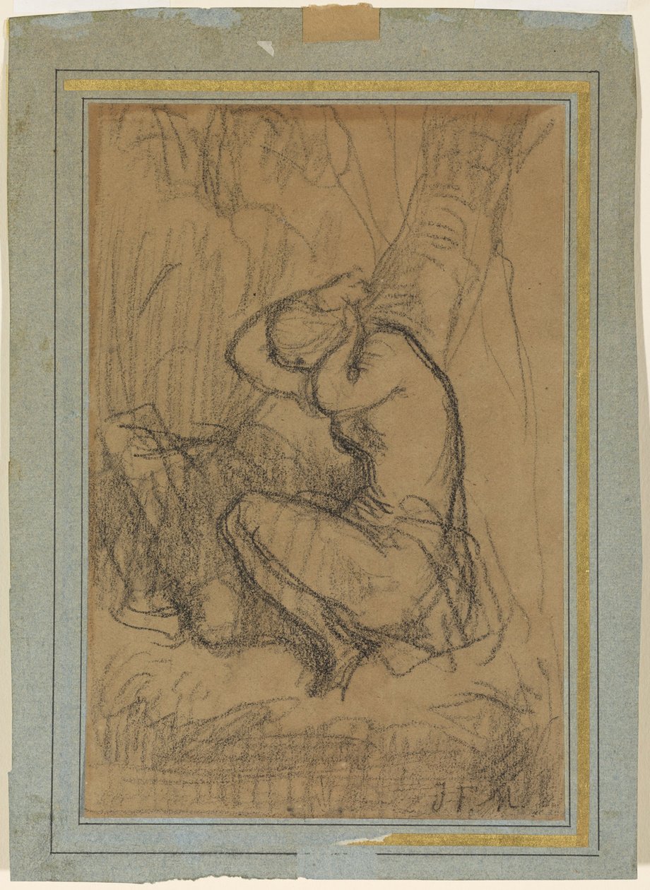Młoda kobieta upinająca długie włosy po kąpieli autorstwa Jean Francois Millet