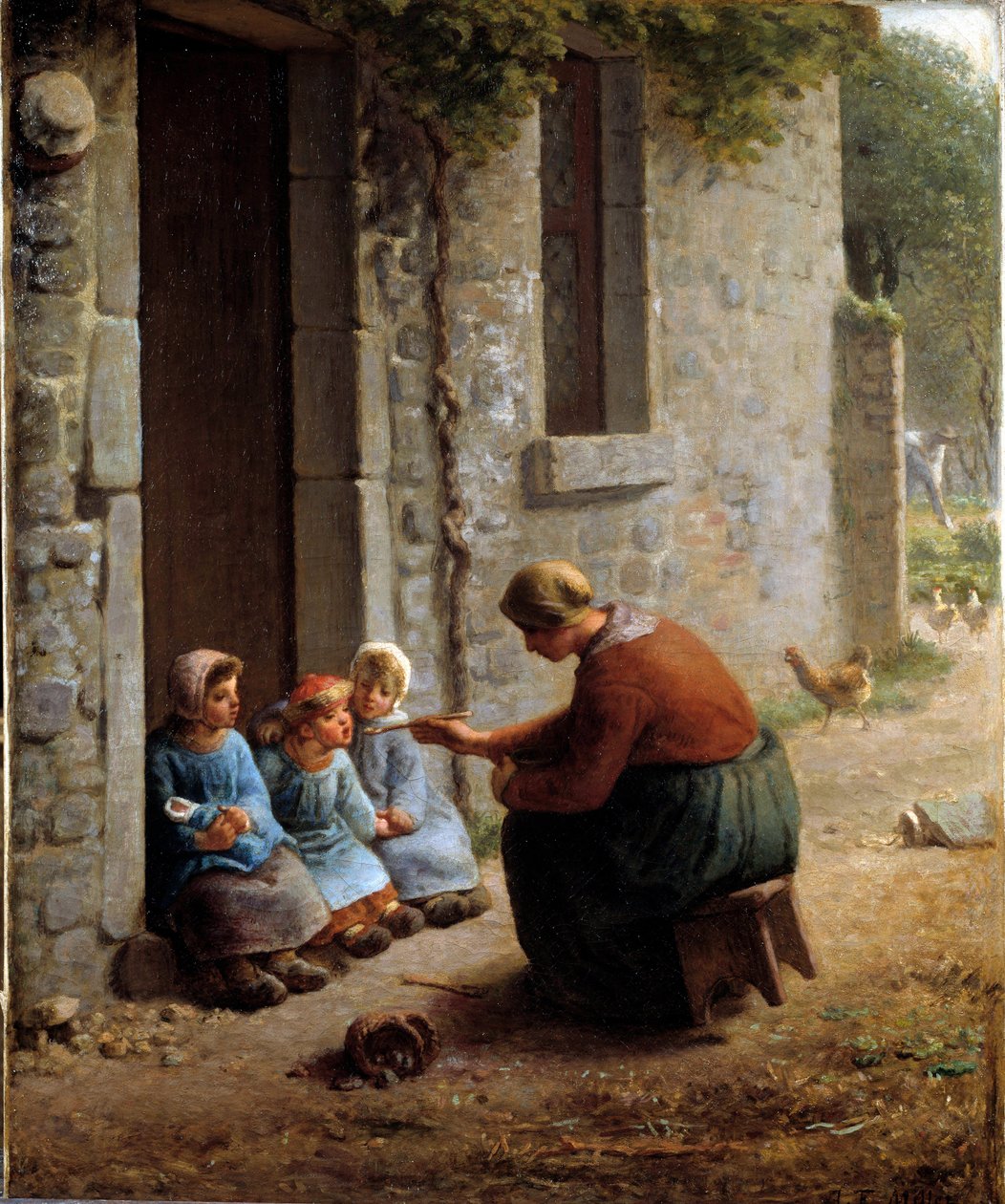 La becquee czyli chłop karmiący swoje dzieci. Obraz Jeana Francois Milleta (1814-1875) autorstwa Jean Francois Millet